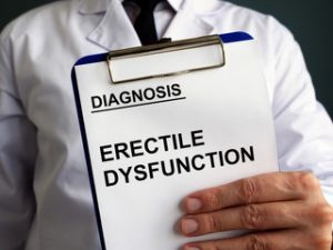 Medical form with Erectile dysfunction ED diagnosis.